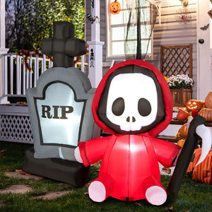 5 Feet Inflatable Halloween Ghost Holding Sickle and Tombstone Yard Decor — view 5