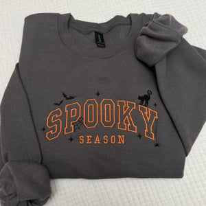 Spooky Season Halloween Cat Bats Spiderweb Embroidered Spooky Season Sweatshirt — view 3
