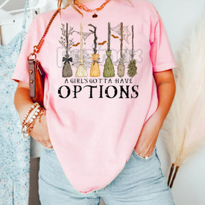 'A Girl Gotta Have Options' Witches Halloween Shirt – Retro Halloween T Shirt, Funny Witch Tee, Empowered Spooky Season Apparel — view 3