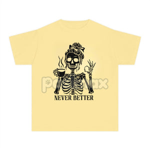 Comfort Colors® 'Never Better' Skeleton Shirt – Halloween Humor Coffee Lover T-shirt, Spooky Fall Essential, Goth Aesthetic Tee — view 3