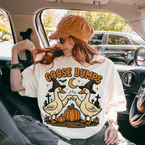 Goose Pumpkin Halloween T-Shirt - Cute Fall Geese Tee, Witch Goose & Fist Bump Shirt — view 3