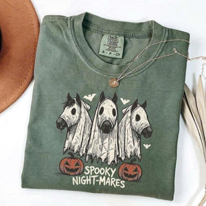 Comfort Colors Halloween Spooky Night-Mares Horse Shirt, Cute Ghost Horse Tee, Western Halloween Cowgirl Graphic T-Shirt, Fall Season Gift — view 3