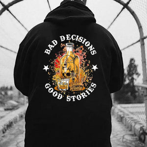 "Bad Decisions Good Stories" Halloween Hoodie – Gen X Pullover, Spooky Nostalgia — view 3