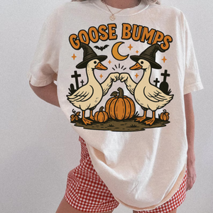"Goose Bumps" Halloween T-Shirt – Witch Goose Clipart, Cute Halloween Design, Fall Pumpkin Goose Tee — view 3