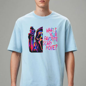 Ghostface T-Shirt - 'What’s Your Favorite Scary Movie?’ Halloween Horror Tee, Scream Movie Fan Apparel — view 3