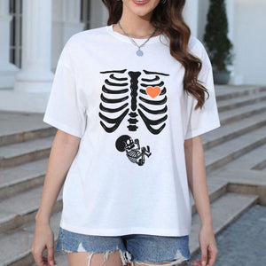 Skeleton Halloween Maternity T-Shirt - Funny Pregnancy Announcement Tee, Spooky Baby Reveal — view 3