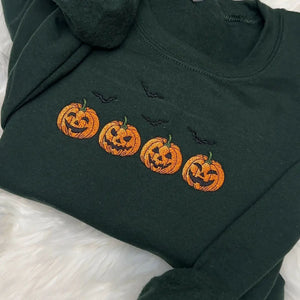 Embroidered Halloween Pumpkins & Bats Sweatshirt – Spooky Season Crewneck — view 3