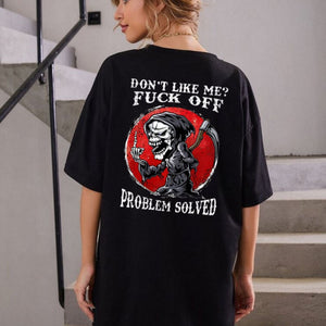 Don’t Like Me F*ck Off Problem Solved T-Shirt – Funny Halloween Graphic Tee, Unisex Casual Cotton Shirt — view 3