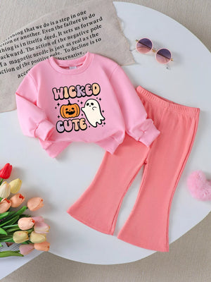 Children's Halloween Graphic Sweatshirt and Flare Pants Set — view 9