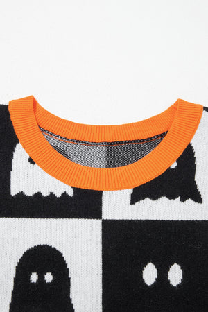 Halloween Ghost Checker Short Sleeve Knit Top — view 4