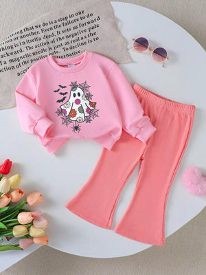 Children's Halloween Graphic Sweatshirt and Flare Pants Set — view 17