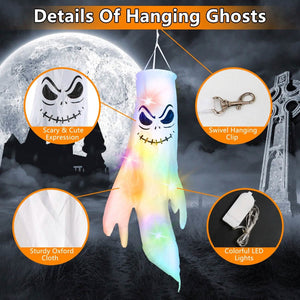 4-Pieces: Halloween Ghosts with Witch Hats Windsocks Hanging Decoration with Colorful LED Light — view 8