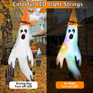 4-Pieces: Halloween Ghosts with Witch Hats Windsocks Hanging Decoration with Colorful LED Light — view 7