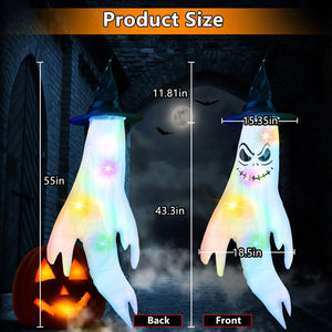 4-Pieces: Halloween Ghosts with Witch Hats Windsocks Hanging Decoration with Colorful LED Light — view 9