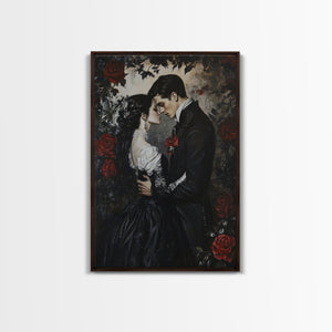 Dark Romance Painting Print, Victorian Gothic Wall Art, Halloween Decor, Gift Idea For Goth Couples, Goth Decor, Goth Wall Art, Dark Academia — view 3