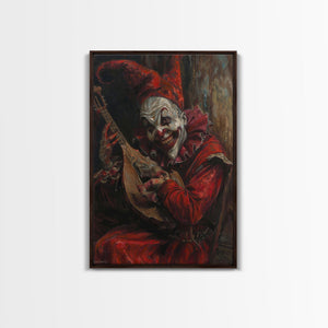 Sinister Clown with Blood-Stained Mandolin | Halloween Wall Art | Spooky Home Decor | Creepy Clown Mandolin Painting | Framed Canvas Print — view 4