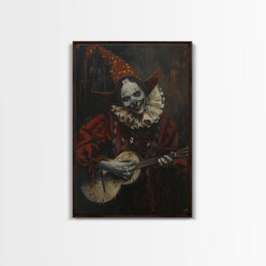 Creepy Clown Playing Guitar, Framed Canvas Print, Spooky Circus Art, Halloween Wall Decor, Horror Clown Illustration, Creepy Home Decor — view 4