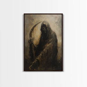 Haunting Grim Reaper with Scythe - Dark Halloween Nightmare Gothic Art Framed Canvas Print, Spooky Wall Decor — view 4