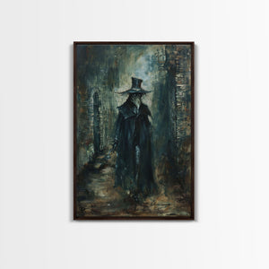 Ghostly Figure in Victorian Attire - Eerie Night Stalker Gothic Art Framed Canvas Print, Halloween Haunted House Decor — view 4