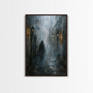 Misty Alley Canvas Print - Halloween Art, Spooky Home Decor, Dark Alley Wall Art, Ghost Art, Halloween Decor, Framed Canvas Print Creepy Art — view 4
