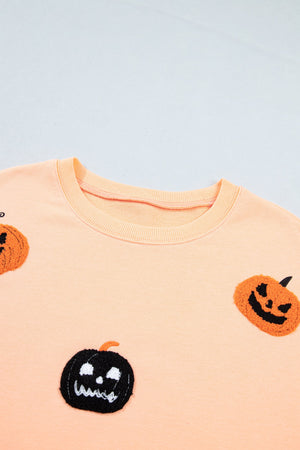 Halloween Embroidered Jack-O-Lantern Drop Shoulder Sweatshirt — view 4