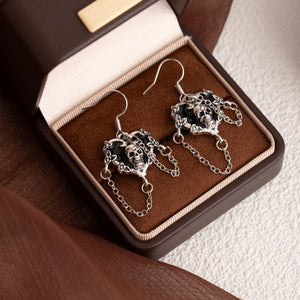 Halloween Alloy Heart Skull Earrings with Chain Detail — view 4
