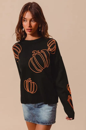 SO ME Pumpkin Embroidered Halloween Thanksgiving Sweater — view 3