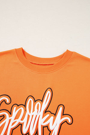 Grapefruit Orange Spooky Graphic Halloween Crew Neck Holiday Sweatshirt — view 9