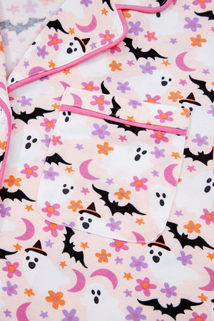 Pink Halloween Eve Haunted Honey Bat Print Pajama Set — view 4