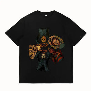 "Horror Friends" Halloween T-Shirt - Iconic Serial Killers Graphic Tee, Y2K Nostalgia Apparel — view 4