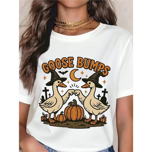 Goose Pumpkin Halloween T-Shirt - Cute Fall Geese Tee, Witch Goose & Fist Bump Shirt — view 4