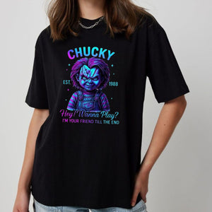 Halloween Neon Horror Characters Shirt - Glowing Horror T-Shirt, Spooky Neon Apparel — view 5