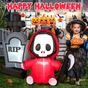 5 Feet Inflatable Halloween Ghost Holding Sickle and Tombstone Yard Decor — view 3