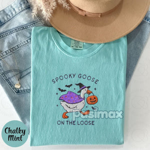 The Ghostly Goose Embroidered Comfort Colors® T-Shirt – Quirky Halloween Goose Tee — view 4