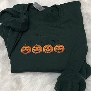Embroidered Halloween Pumpkins & Bats Sweatshirt – Spooky Season Crewneck — view 4