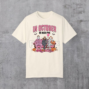 Women's "In October We Wear Pink" Halloween Graphic T-Shirt - Breast Cancer Awareness & Spooky Design Tee, Hot Topic Style Party Top — view 4