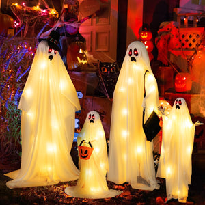4 PCS Halloween Light up White Cloth Ghost Family with Red and Warm White LED Lights — view 2