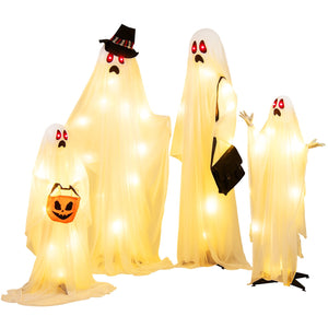 4 PCS Halloween Light up White Cloth Ghost Family with Red and Warm White LED Lights — view 3