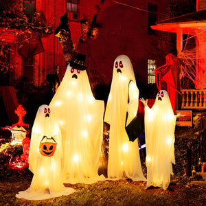 4 PCS Halloween Light up White Cloth Ghost Family with Red and Warm White LED Lights — view 5