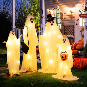 4 PCS Halloween Light up White Cloth Ghost Family with Red and Warm White LED Lights — view 6