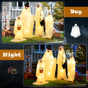 4 PCS Halloween Light up White Cloth Ghost Family with Red and Warm White LED Lights — view 8