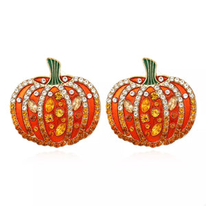 Halloween Pumpkin Rhinestone Stud Earrings — view 5