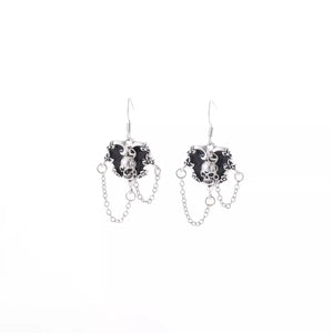 Halloween Alloy Heart Skull Earrings with Chain Detail — view 5
