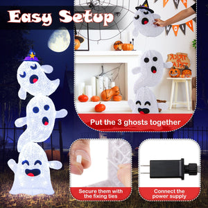 4 FT Lighted Standing Halloween Decoration Stacked Ghosts with 120 LED Lights — view 8