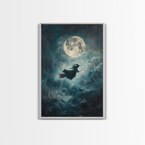 Witchy Decor, Witch Wall Art, Witch Riding a Broom Under a Full Moon, Witch Painting, Framed Canvas Print, Witchy Wall Art, Halloween Decor — view 5