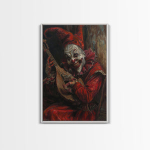 Sinister Clown with Blood-Stained Mandolin | Halloween Wall Art | Spooky Home Decor | Creepy Clown Mandolin Painting | Framed Canvas Print — view 5