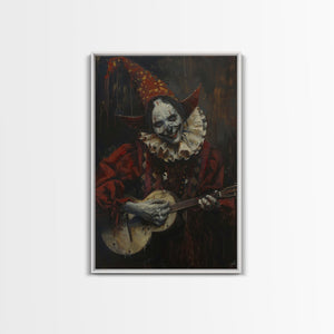 Creepy Clown Playing Guitar, Framed Canvas Print, Spooky Circus Art, Halloween Wall Decor, Horror Clown Illustration, Creepy Home Decor — view 5