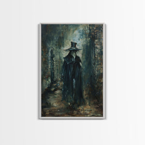 Ghostly Figure in Victorian Attire - Eerie Night Stalker Gothic Art Framed Canvas Print, Halloween Haunted House Decor — view 5