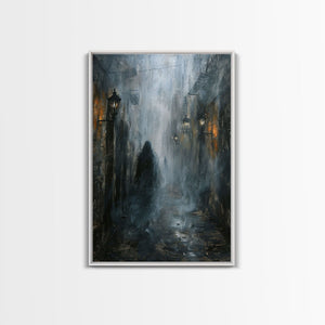 Misty Alley Canvas Print - Halloween Art, Spooky Home Decor, Dark Alley Wall Art, Ghost Art, Halloween Decor, Framed Canvas Print Creepy Art — view 5