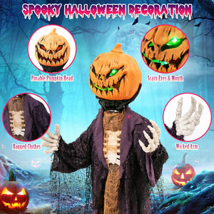 5.6 Feet Halloween Animated Standing Pumpkin Scarecrow — view 5